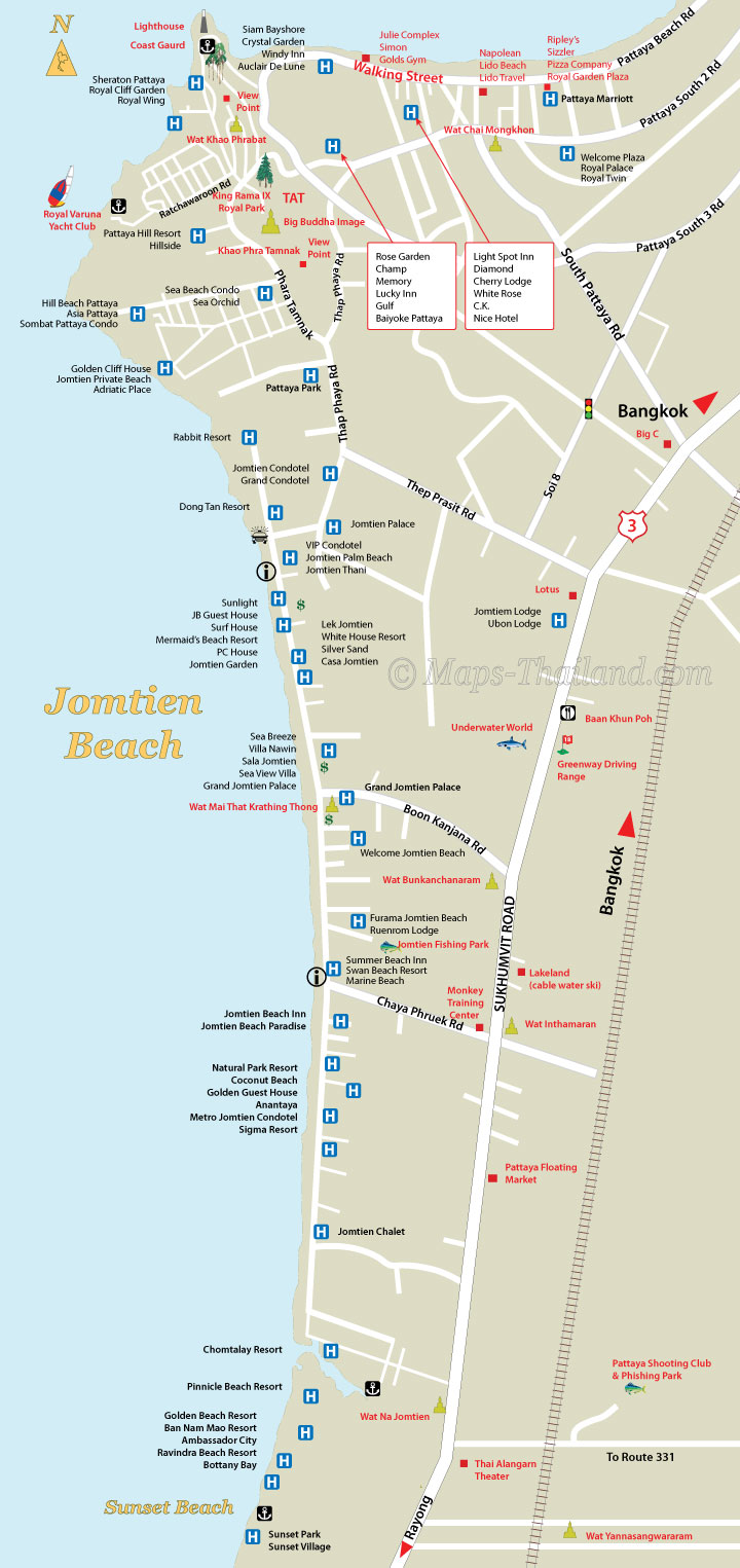 map of Jomtien Beach, Thailand travel map