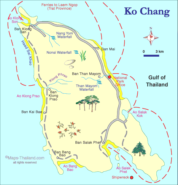 map of koh chang, thailand travel map