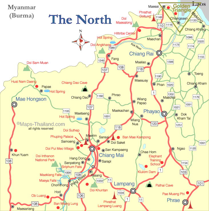 map of northern Thailand, thailand travel map